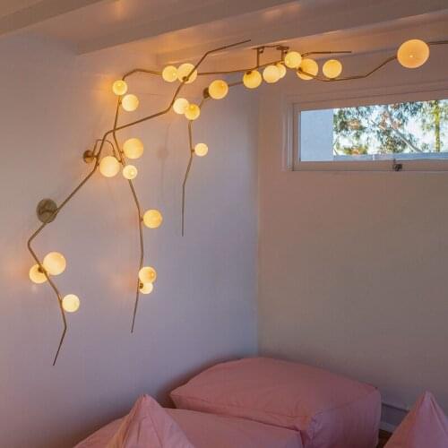 Nordic branch ceiling lamp Zen villa creative lamp molecular wrought iron glass living room magic bean chandelier led