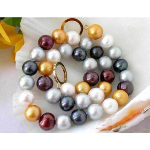 Freshwater Pearl Necklace,AAA 10-12mm Huge Multicolor Round Cultured Pearl Jewellery,New Free Shipping