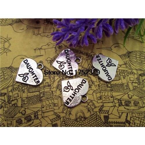 20pcs-Daughter Charms, Antique silver heart daughter charm pendants 18x17mm