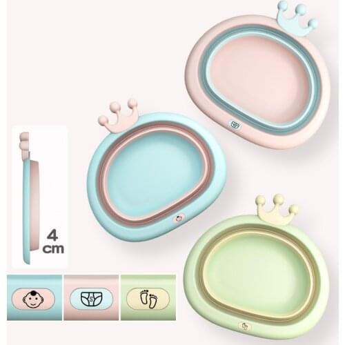 Portable Foldable Baby Bath Tub Cartoon Infant Washbasin Bucket Collapsible Tourism Camping Folding Basin Wash Footbath Basin