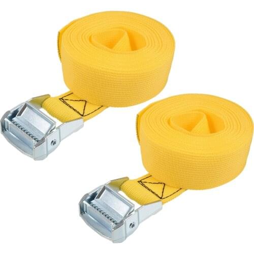 Uxcell 4.5M x 38mm Lashing Strap Cargo Tie Down Straps w Cam Lock Buckle 500Kg Work Load, Yellow, 2Pcs
