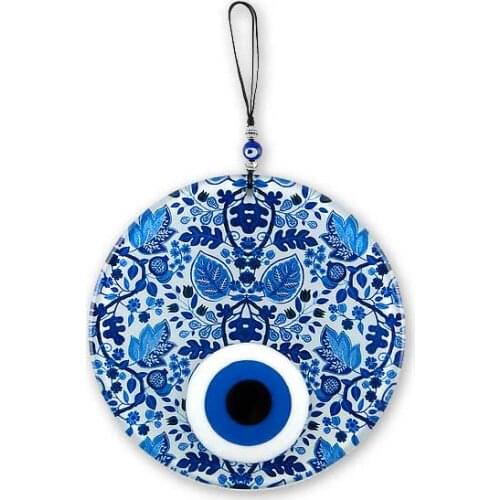 Handmade Blue Leaves Fusion Glass Evil Eye Bead 16cm