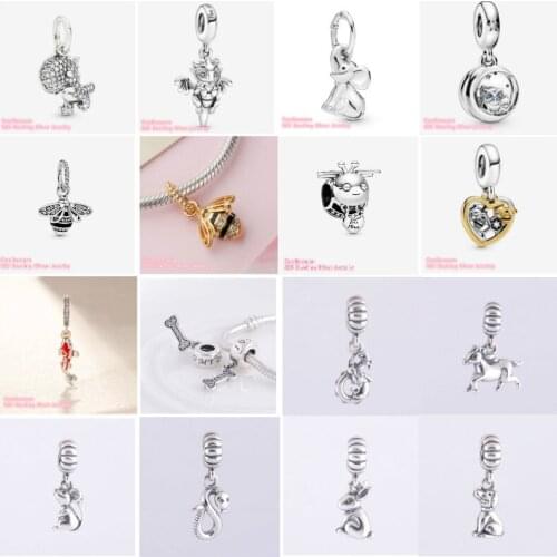 925 Sterling Silver Beads Horse Mouse Snake Rabbit Elephant Pave Dinosaur Always by Your Side Owl Good Fortune Carp Dangle Charm