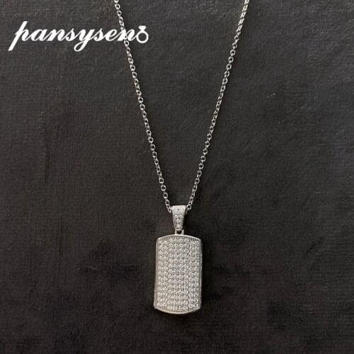 PANSYSEN New 100% 925 Sterling Silver Simulated Moissanite Diamond Charm Pendant Necklace for Women Men Wholesale Drop Shipping