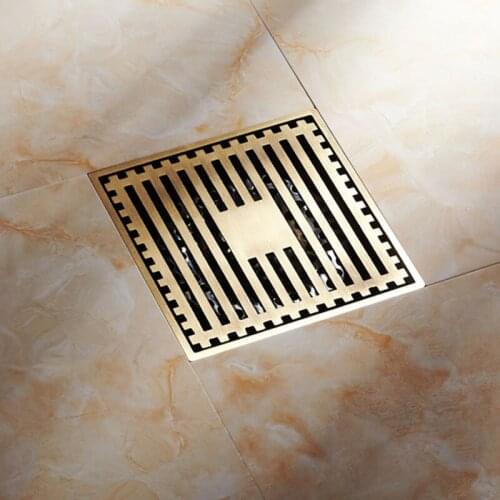 Modern New Antique Brass Square Shape Bathroom Shower Floor Drain Washer Grate Waste Drain 4"