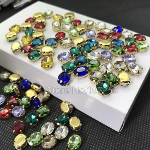 TopStone Oval Sew on Gold Claw Rhinestones Glass Crystal 8x10 13x18 10x14 18x25 6x8 mm Sew-on stone DIY Clothing Accessories