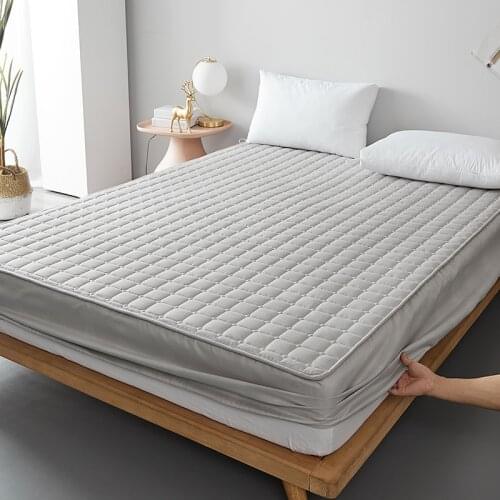 Waterproof Quilted Cotton Fitted Bed Sheet Solid Color Stain Resistant Bed Mattress Protective Cover Breathable Bedspread