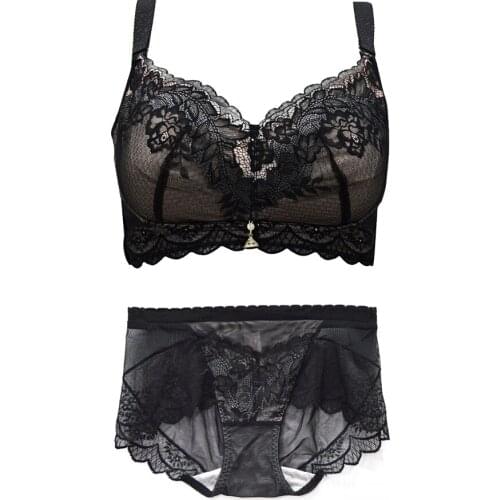 VOGUE SECRET Lace Sexy Lingerie Bra Set Panties For Women Brief Sets plus size Floral Wire Free Mesh Cropped Top soutien gorge