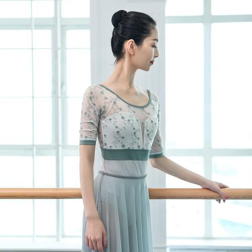 Middle Sleeve Bodysuit Justaucorps Gymnastique Fille Dance Costume Women Balerine Fille Dancer Outfit Gimnasia Ritmica