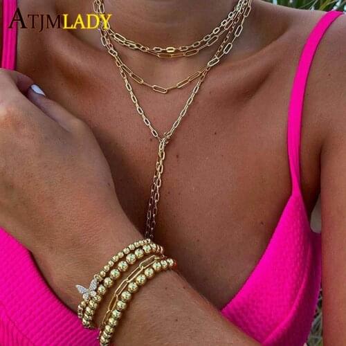 2020 new european fashion women jewelry 925 sterling silver open link chain paper clip chain women fashion gold choker necklace
