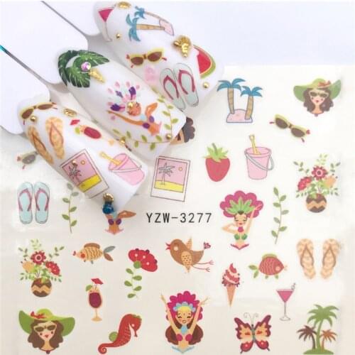 1pcs Slider Nail Sticker Cute Cartoon Bee Decals Summer Marine Life Designs for Nail Art Watermark Tattoo Decorations 1 Sheet