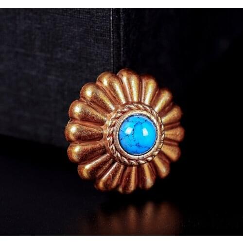 10PC Southwest Gold Flower Tribal Blue Turquoise Conchos LeatherCraft Decoration