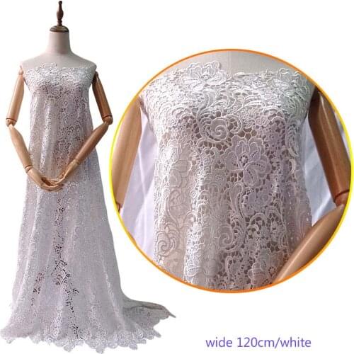 120cm Wide NEW White cotton embroidery flower lace collar Fabric Sewing Applique DIY ribbon trim wedding dress cloth accessories