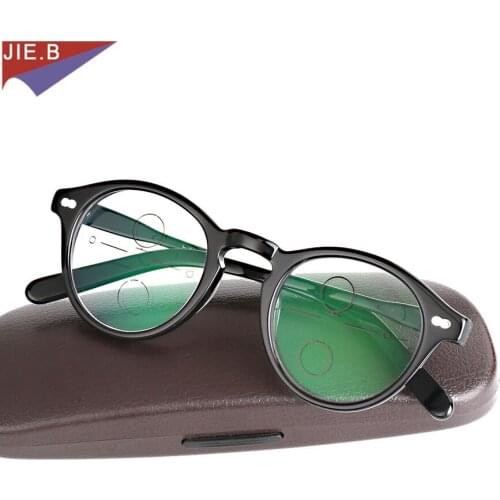 2019 Acetate Quality Multifocal lenses Reading Glasses Men Fashion Half Rim Progressive Glasses Square diopter glasses