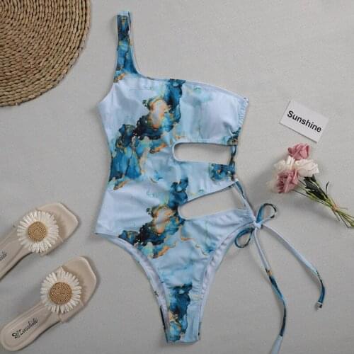 2021 Sexy Print One Piece Swimsuit Swimwear Women Brazilian Monokini Bodysuit One Shoulder Bathing Suits Beachwear For Female XL