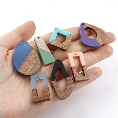 5pcs Resin Wood Geometry Charms Rectangle Round Effect Resin Pendants DIY Earring Jewelry Finding Pendant Random Color