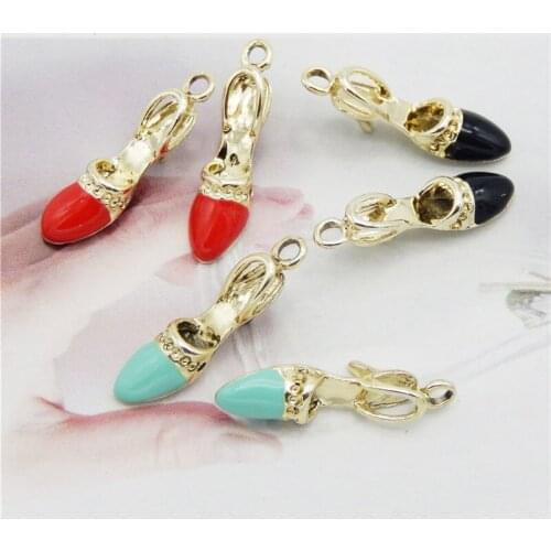 Julie Wang 6PCS Enamel High Heel Charms Mixed Colors Alloy Women Shoes High Heels Pendant Earrings Jewelry Making Accessory