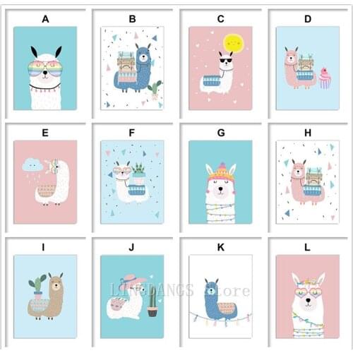 5D DIY Full Drill Diamond Painting Cartoon Cute Alpaca Llamas Glasses Cactus Diamond Mosaic Embroidery Cross Stitch Home Decor