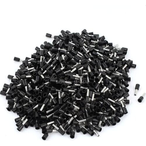 1000Pcs Black Wire Crimp Insulated Ferrule Pin Cord End Terminal AWG14 VE2508
