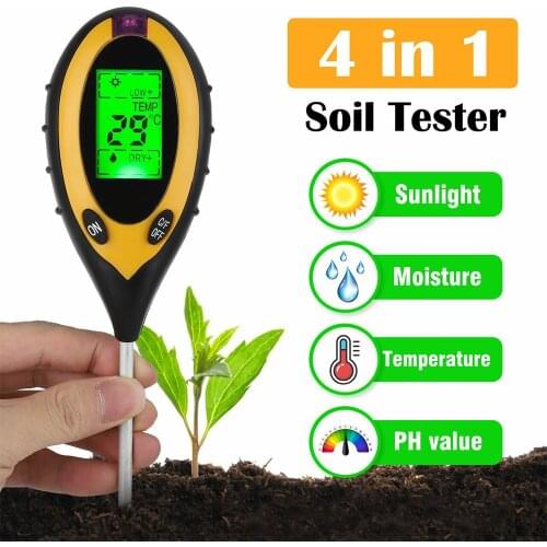 4 in 1 Digital Soil Moisture Meter Moisture pH Light Temperature Soil Tester for Home Garden Farm Lawn Soil Test Kit Tool