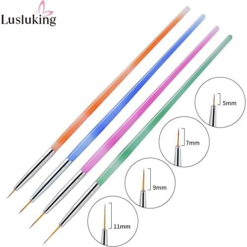 7/9/11/15mm Colorful Nail Art Brushes Liner Painting Drawing Detailing Flower Pen Manicure For UV Gel Decoration Tools Tips Kit