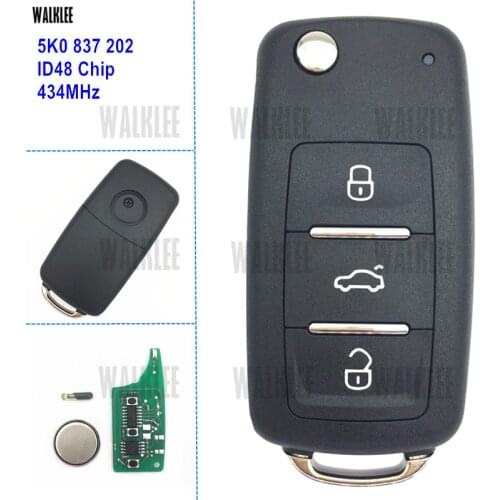 DWALKLEE Remote Key 434MHz for VW/VOLKSWAGEN 5K0837202 5K0 837 202 Beetle Caddy Golf Jetta Polo Tiguan Touran ID48 Chip