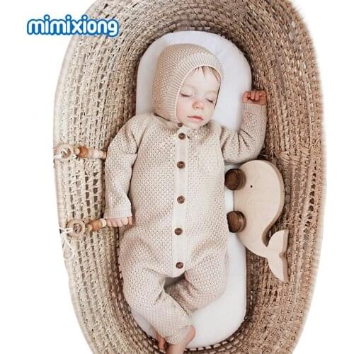 0-2years Baby Girls Baby Boys Rompers Infant Toddler Knitted 100% Cotton Jumpsuit Hat 2pcs Set Newborn Outfits KF461