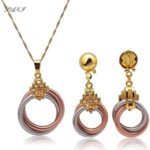 Fani Dubai Gold Colorful Jewelry Sets Earrings Pendant Copper For Women Wedding Gift DIY style Statement Brand Jewelry set