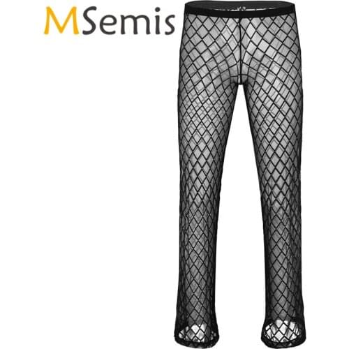 Gay Pants Sexy Mens Mesh Pajama for Bottoms Soft Transparent Sheer Pants Home Lounge Long Pants Trousers Underwear Nightwear