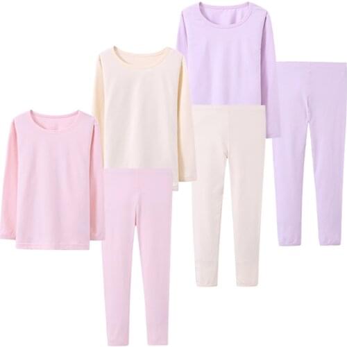 ABALACOCO Big Girls Boys 3 Sets (6pcs) Cotton Longs Sleeve Undershirts Autumn Winter Thermal Underwear Pants Suit 4-10T