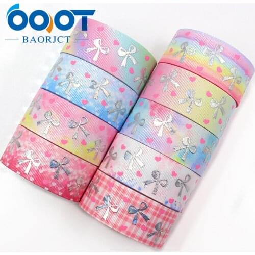 I-19326-770 1'' 25mm high quality BOW laser silver Printed grosgrain ribbon,Gradient pattern laser silver DIY bow