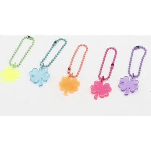 Candy Color Acrylic Lucky Four-leaf Clover Cute Girl Ins Bead Chain Keychain Bag Decoration Accessory Pendant