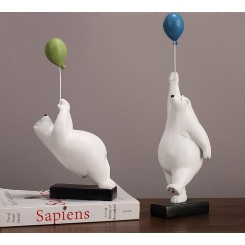 Creative Flying Bear Figurines Modern Balloon Polar Bears Statue Resin kawaii Home Decoration For Gife Living Room Ornaments