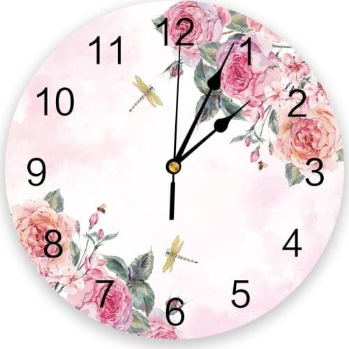 Creative Wall Clock Pink Flower Dragonfly Modern Design Living Room Bedroom Office Cafe Home Decoration Fashion Wall Clock