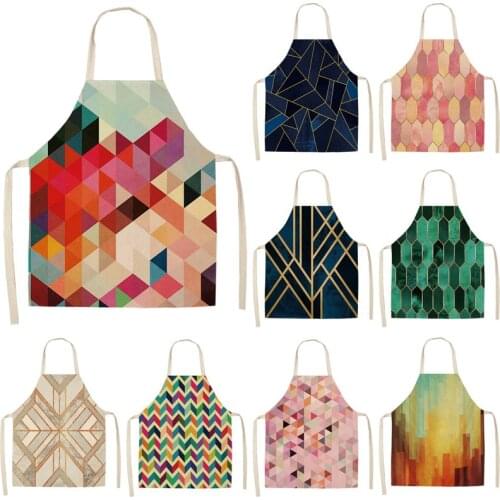 Geometric Printed Kitchen Aprons for Woman and Man Home Cooking Baking Shop Cleaning Cotton Linen Apron baking accessories