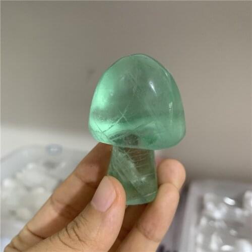 Hot sale cute Natural green fluorite mushroom engraving reiki healing crystals carving for home decoration