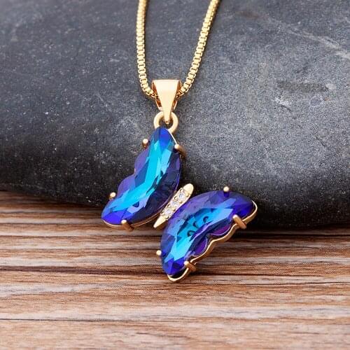 Hot Sale Zirconia Cute Butterfly Necklace Pendant Gold Color Link Chain Choker Statement Necklace Gifts For Women Boho Jewelry