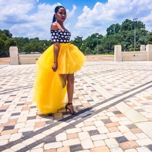 Fashion Yellow High Low Tulle Skirt Extra Puffy Solid Mesh Long Maxi Skirt Asymmetrical Black Girl Fashion Women Skirt Plus Size