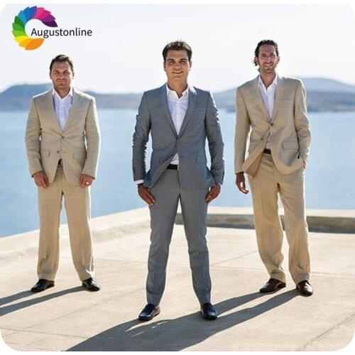 Khaki Wedding Mens Suits Slim Fit Groom Tuxedo Grey Classic Mens Blazers Jacket Pants 2 Piece Terno Masculino Costume Homme