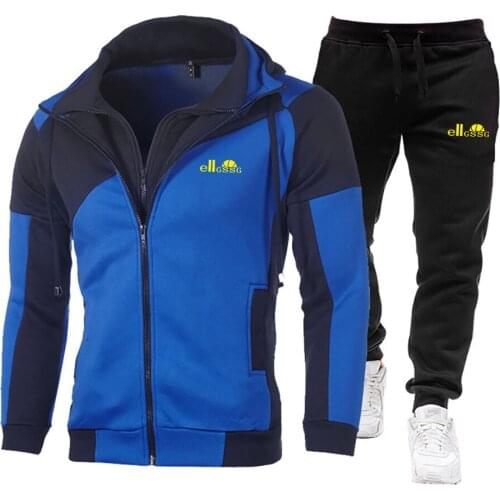 Men Casual Sets 2021 Winter New Brand Splice Jogger Tracksuit Zipper Hoodies+Pants 2PC Sets Mens Sportswear Sport Suit Clothing