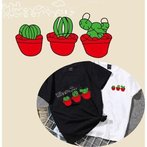 Cactus Patch For Clothing Washable Iron On Patches DIY T-shirt Sweater Potted Plant Heat transfer Kids Clothes Sticker Decor