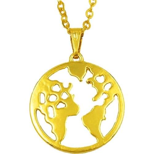 Wholesale New World Map Necklace Women Trendy Earth Day Wanderlust Jewelry Gift Round Hollow Choker Necklace