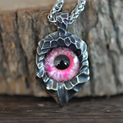 LANGHONG 1pcs Devils Eye Necklace Punk Necklace Stainless Steel Necklace For Men