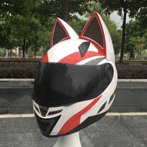 Personalized Cat Ears Horned Motorcycle Helmet Full Helmet Motorcycle Cross-Country Anti-Fog Full Cover casque moto