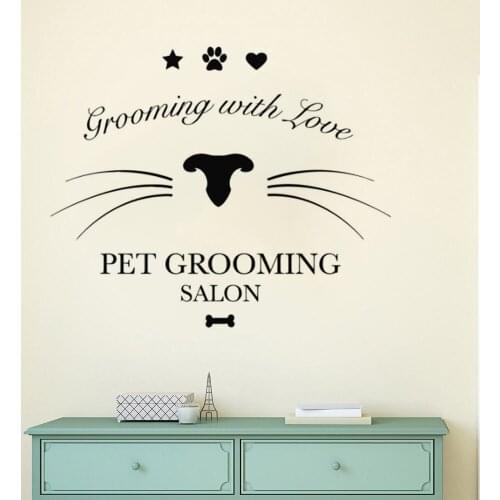 Pet Shop Wall Window Sticker Pet Grooming Salon Wall Decal Cat Beauty Care Wall Mural Dogs Cats Shop Wall Decoration AY1330