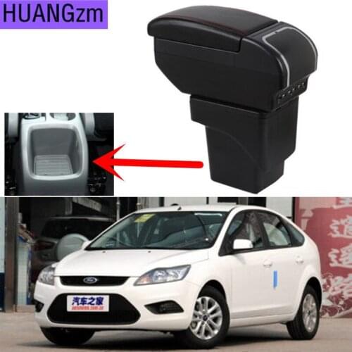 For Ford Focus 2 Mk2 2005-2011 armrest box Rotatable PU Leather central Store content Storage box with cup holder ashtray USB in