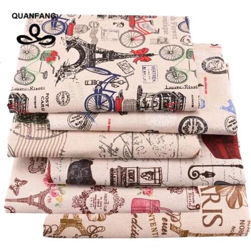 QUANFANG 6Pcs/Lot Printed Cotton Linen Fabric For Patchwork Quilting Sewing DIY Sofa Table Cloth Tissue Curtain Bag Cushion