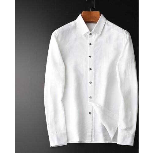 New Linen Men Shirts Luxury Spring Ventilate Business Casual Shirt Mens Plus Size 4xl Slim Long Sleeve White Mens Dress Shirt