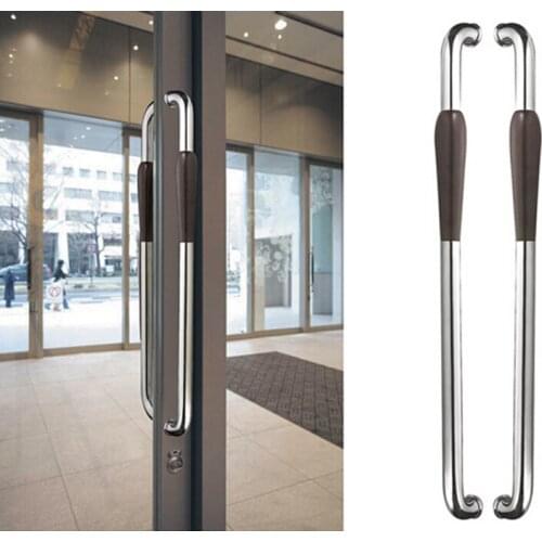 Entrance Door Handle Polished 304 Stainless Steel & Walnut-wood Pull Handles For Wooden/Glass/Metal Front Doors 46*800mm HM88