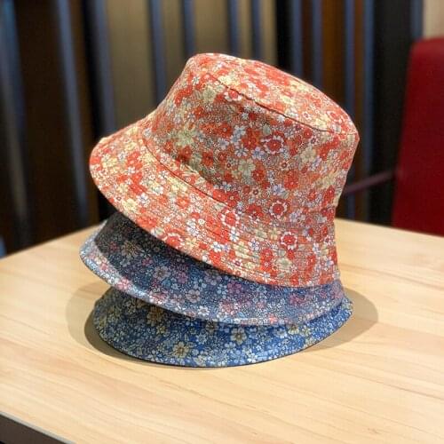 Womens Four Seasons Can Wear Hats Korean Version of INS Small Fresh Floral Fisherman Hat Japanese Fashion Printing Basin Cap